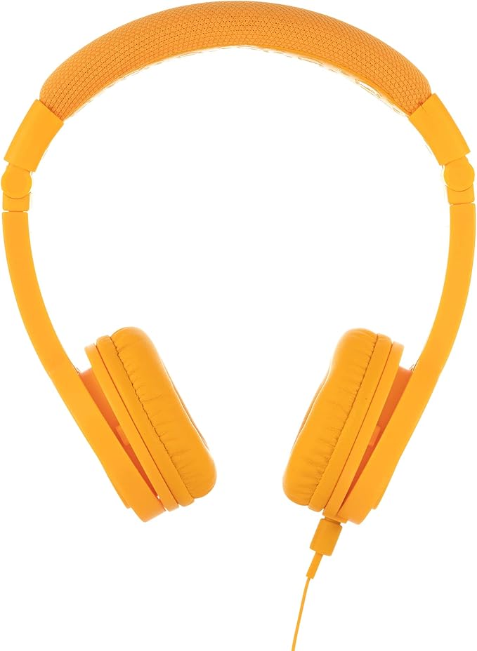 BuddyPhones Explore Plus | Foldable Kids Wired Headphones, Built-in Audio Sharing Cable with in-Line Mic - SafeAudio Volume-Limiting for Kindle, iPad, iPhone, or Android (Sun Yellow)