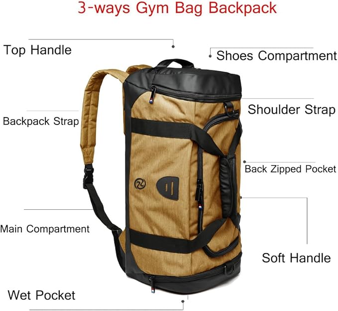 Gym Duffle Bag Backpack Waterproof Sports Duffel Bags Travel Weekender Bag for Men Women Overnight Bag with Shoes Compartment Black