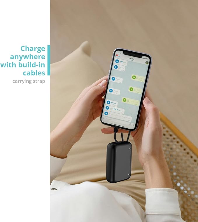 10000mAh Portable Charger, 30W PD Fast Power Bank with Built-in USB-C Cable - Ultra Compact for Travel, iPhone, Samsung Galaxy, MacBook, Nintendo Switch (Silver)