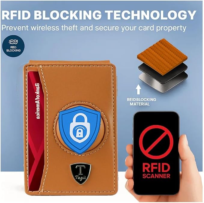 Smart Bifold Airtag Wallet for Men – RFID Blocking Pop-Up Bifold Credit Card Holder with ID Window, Slim Aluminum Case Fits 12+ Cards, Coffee Brown, Comes in a Gift Box (Premium Camel Brown)