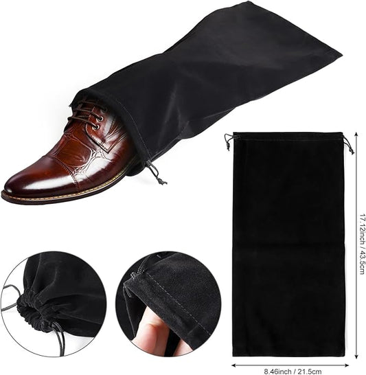 hoe Dust Bags, 4 Pack Black Duster Flannel Single Shoe Pouch with Drawstring Closure, 8x17" Shoe Bags for Travel, Home, Luggage, Handbags, Accessories, Men, and Women