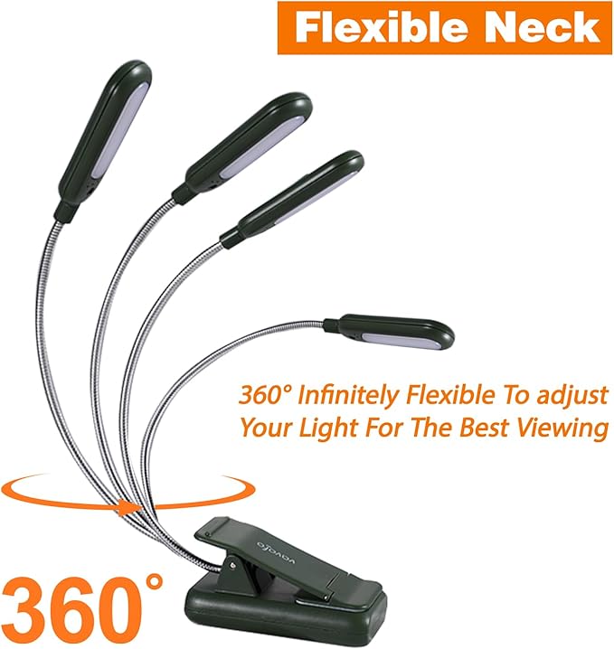 VAVOFO Rechargeable Book Light for Reading in Bed Kids, 7 LED Reading Light with 9-Level Warm Cool White Daylight, Eye Care Lamp with Power Indicator for Bookworms (Garden Green)