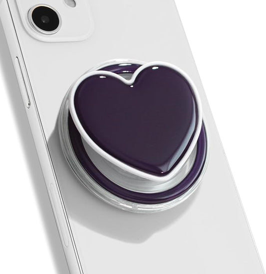 OnTheGrip Cute Solid Macaron Color Heart Shape Collapsible Mobile Phone Grip Stand Holder for Smartphone Tablet Cell Phone Accessory (Purple)
