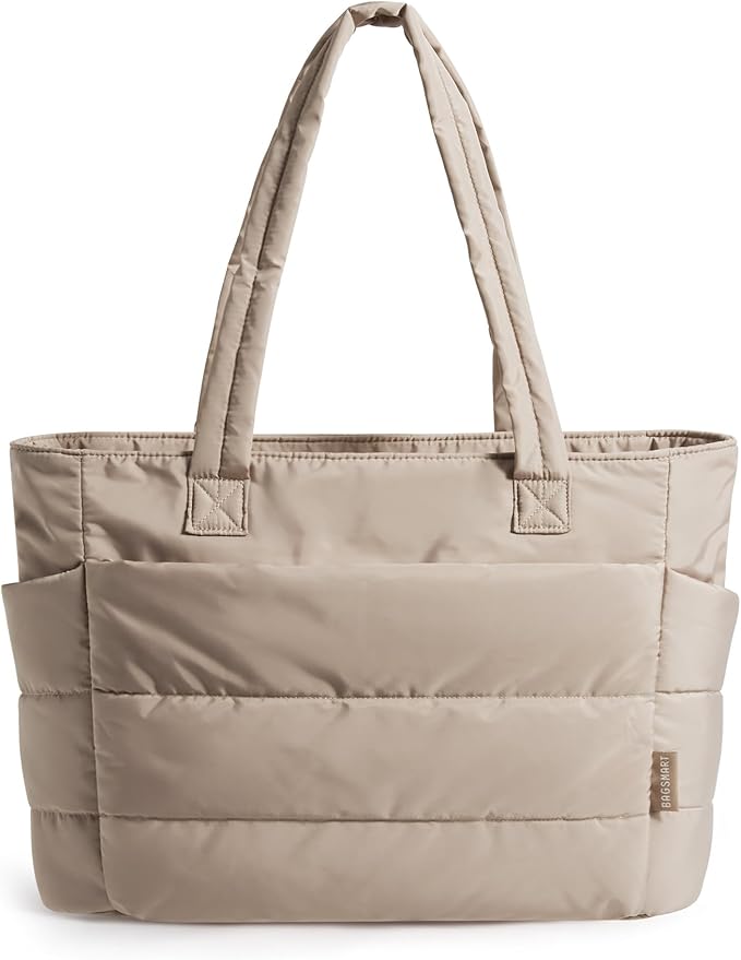 BAGSMART Tote Bag for Women, Lightweight Puffy Tote Bag with Compartments Shoulder Bag Handbag for Travel, Work, Gym