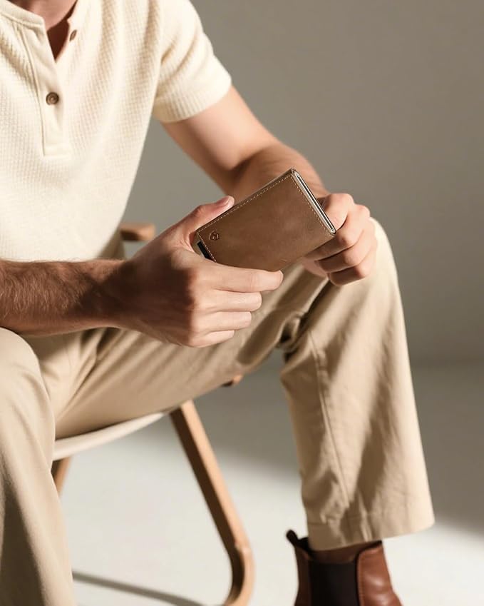 YESIIW Smart Wallet for Men with Premium Genuine Leather - Pop up Card Holder Mens Wallet for 8-10 Card Capacity | ID Window | Cash Slot | Coin Pocket | RFID Blocking - Slim, Thin (Brown)