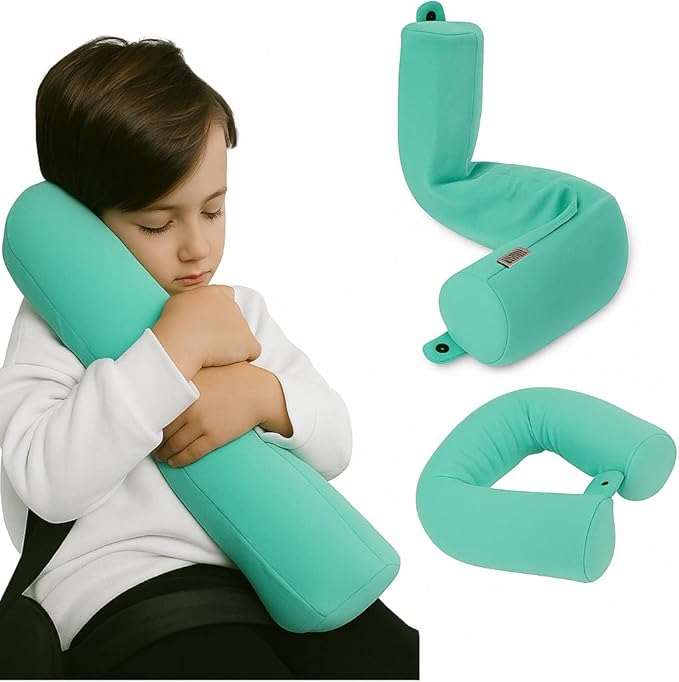 Dot&Dot Green Twist Memory Foam Kids Travel Pillow for Airplanes - Kids Neck Pillows for Sleeping - Airplane Pillow for Neck Support, Chin, Lumbar, Leg - Adjustable Toddler Neck Pillow