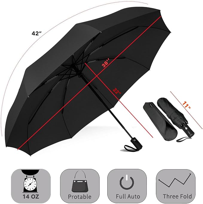 SIEPASA Two Packs Auto Open & Close Small Travel Umbrella Compact for Backpack-Umbrellas for Rain, Lightweight Strong Mini Portable Umbrellas for Men and Women. (Black & Green, 2 Pack)