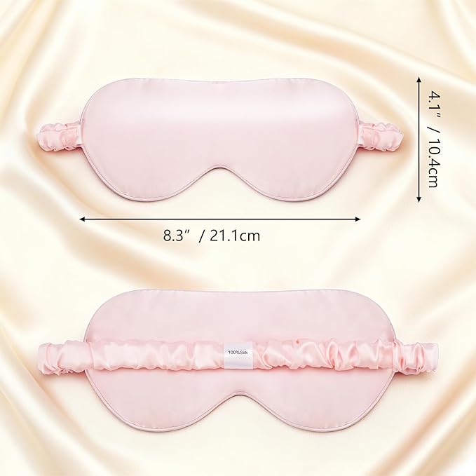 100% Pure 6A Mulberry Pink Silk Sleep Mask for Women and Men, Adjustable Blackout Eye Cover, Breathable Travel Eye Mask for Sleeping, Zero Pressure Comfort
