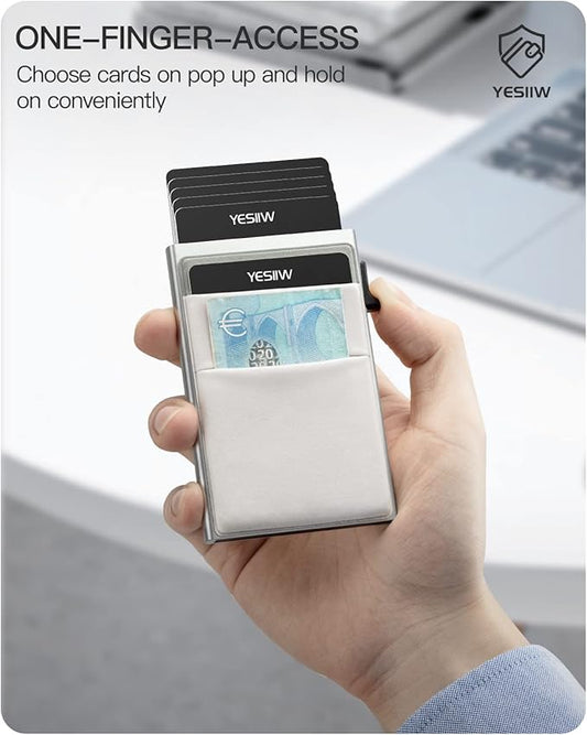 YESIIW Credit Card Holder Wallet for Men RFID Blocking Slim Minimalist Metal Wallet with Money Pocket Contactless Card Protector