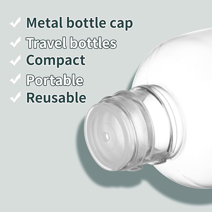Tekson Plastic Travel Bottles 3.4 oz, Travel Size Containers for Shampoo, Empty Mouthwash Bottles with Silvery Screw Cap (100ml, Clear)