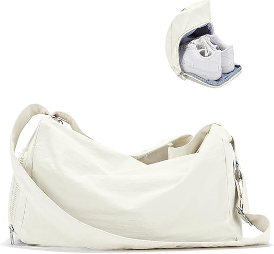 Large Gym Bag with Shoe Compartment, Workout Sport Duffle Bag for Women Travel, Waterproof Shoulder Overnight Bags Lightweight Carry on Tote Bags for Swim, Yoga, Dance