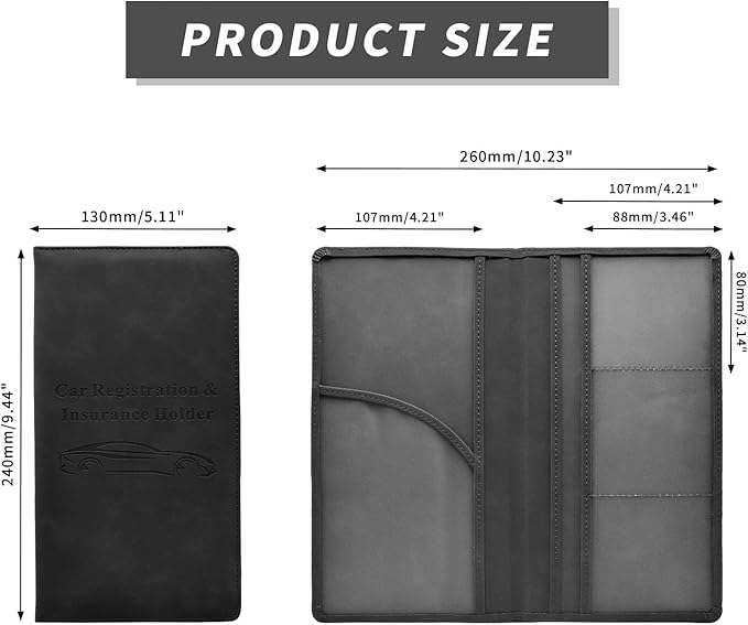 Car Registration and Insurance Card Holder - Vehicle Glove Box Document Organizer - Premium PU Leather Wallet Case - Driver License - Black