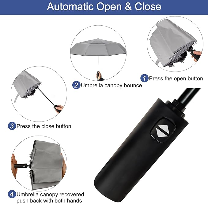 Satol Extra Large Golf Umbrella, 46/54/62 Inch Windproof 10 Ribs Vented Double Canopy Reflective Strips Automatic Open/Close Waterproof UV Protection Portable Compact Umbrella for Outdoor & Travel