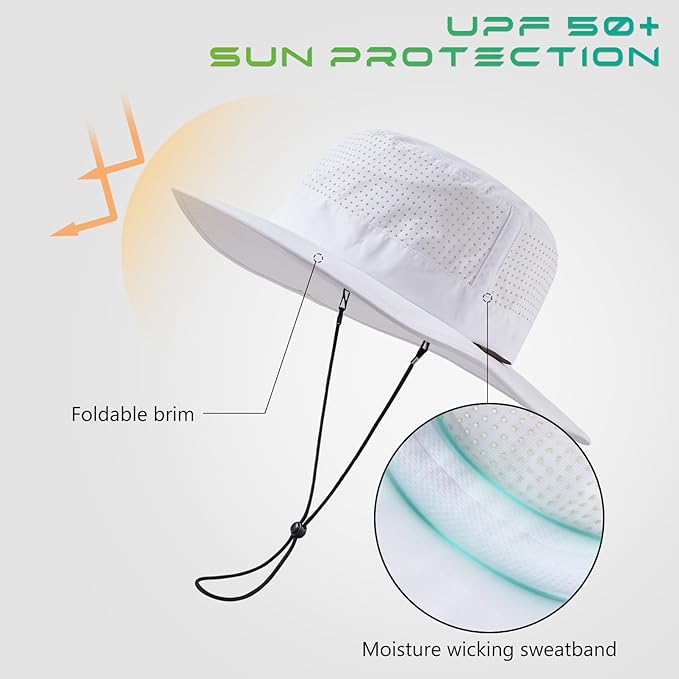 UPF 50+ Bucket Sun Hat with Laser Perforated Mesh Cooling Adjustable Breathable Lightweight for Outdoor Men Women