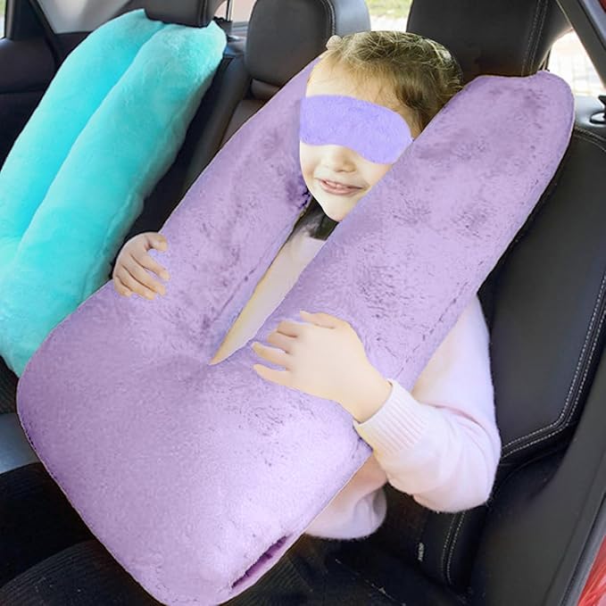 Sexysamba Travel Pillow with Sleep Mask Set Car Pillow Kids Travel Pillow for Sleeping U Shaped Car Seat Pillow Head Neck Body Support for Kids and Adults Road Trip Accessories,Purple