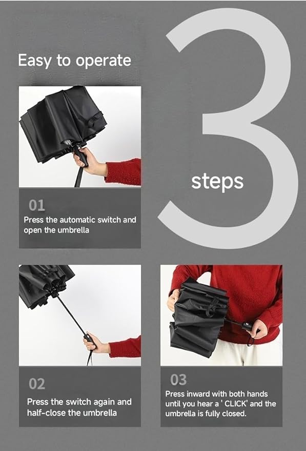 12 Ribs Travel Essentials Umbrella Automatic Folding Rain Umbrella Windproof Compact collapsible,Fits Cars&Backpack Travel size