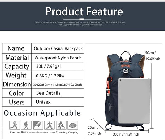 Hiking Backpack 30L Foldable Travel Daypack For Women Men,Camping Daypack Backpacks Lightweight,Durable Hiking Backpack Fit For Hiking,Daily Commuting,Short Trips.(With Rain-cover)