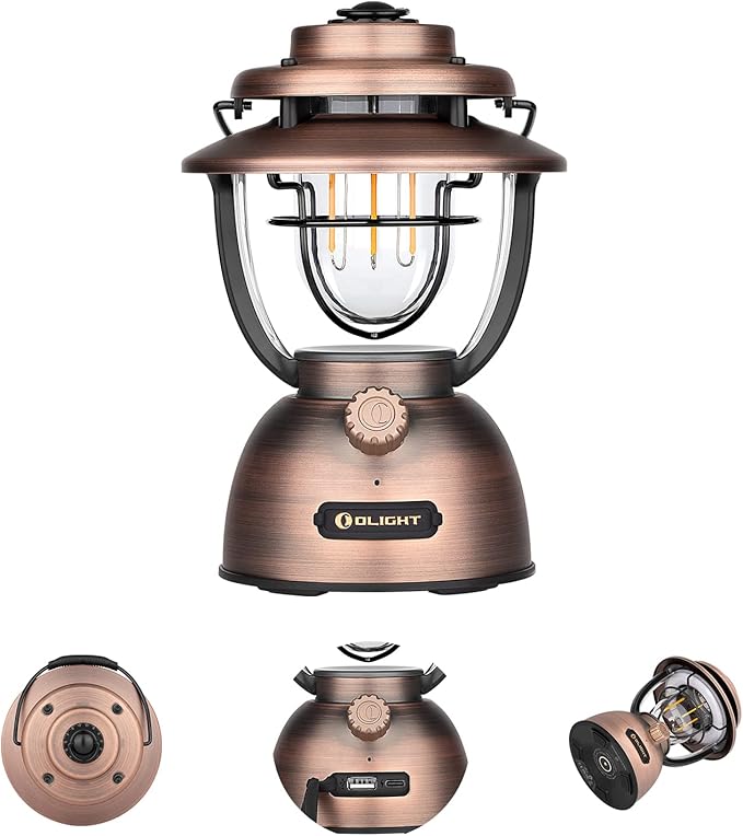 OLIGHT Olantern Classic 2 Pro Camping Lantern, 300 Lumens LED Rechargeable Lamp Flashlight with Dual Light Sources for Hurricane, Emergency, Hiking, Power Outages, Home Decor (Vintage Copper)