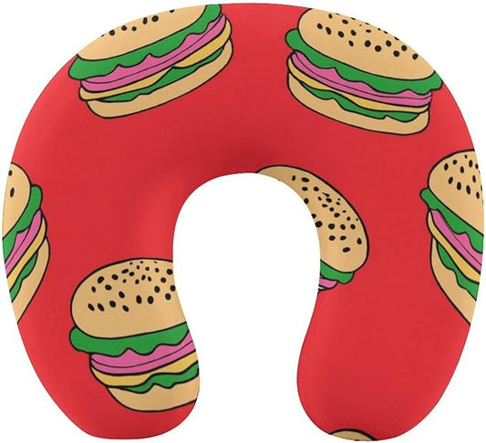Premium Polyester Compact Neck Support Pillow, Funny Burglar Hamburgers Thief Red U-Shaped, U-Shape for Car Travel Office Restful Sleep, Washable Comfort