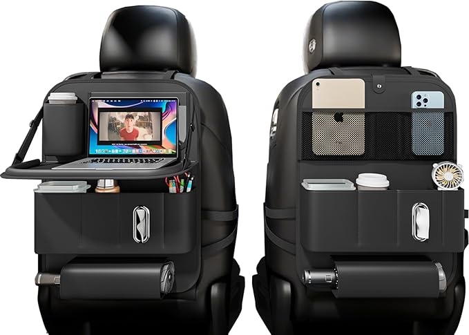 Car Seat Organizers,Multi-functional Back Seat Protectors, Storage Pouches,storage bag Child kicking prevention and Tray Holders (for Cars, Kids, Seat Back and Rear Seats) (Black, 2 Pcs)