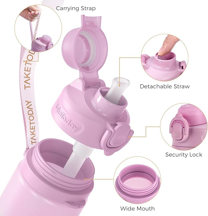 TakeToday Collapsible Water Bottles 20oz, Leak Proof, BPA-Free, Foldable Silicone Travel Water Bottle with Straw Strap for Cycling, Hiking, Outdoors