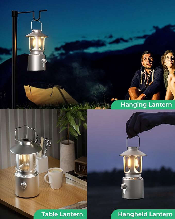 Camping Lantern Rechargeable, Telescopic Camping Light, Waterproof Retro Emergency Lights, Electric Lanterns for Power Outages, Vintage Hurricane Lamp for Tent Outdoor Patio RV Fishing
