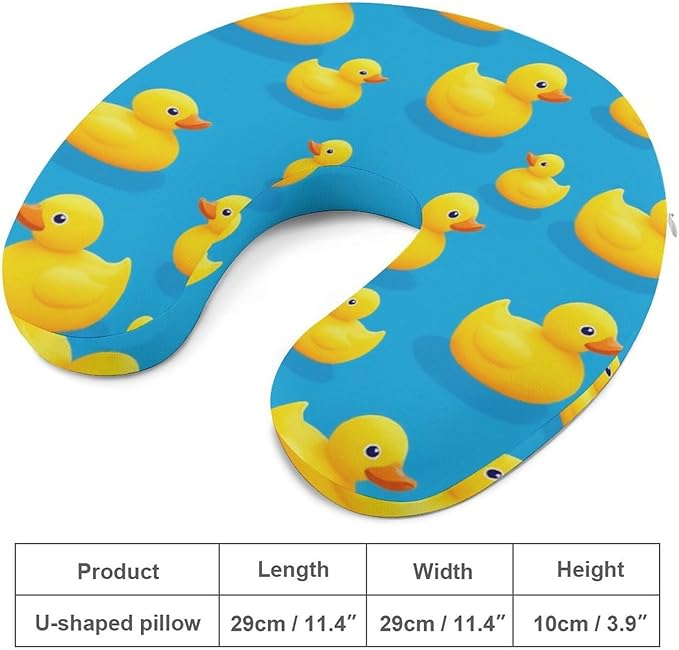 Breathable U-Shaped Neck Pillow Memory Foam Travel, Cute Funny Rubber Duck Yellow Ducky Blue U-Shape, Machine Washable Support Home Office