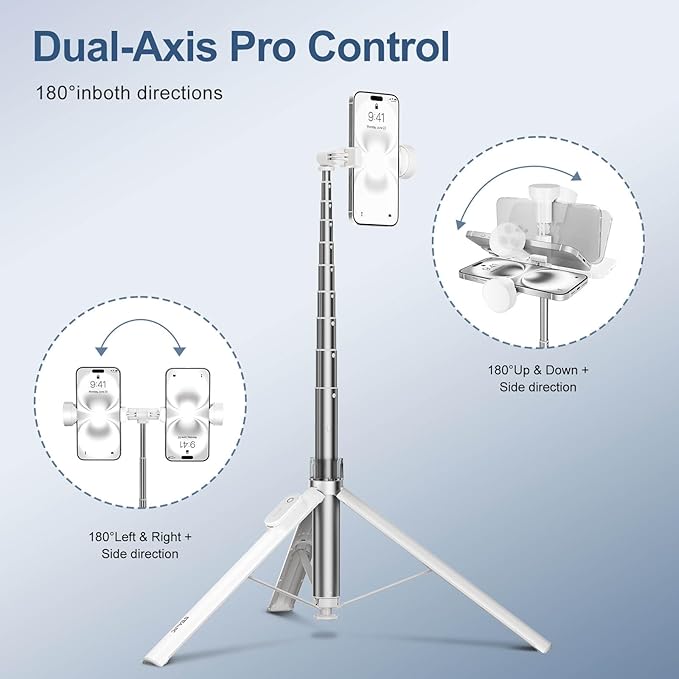 66" Automatic Phone Tripod Stand with Remote, Cell Phone Tripod for iPhone Video Recording & Live Streaming, Adjustable Selfie Stick Tripod for Content Creators, Vloggers,White