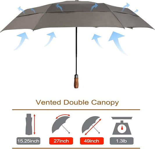 Lejorain Large Folding Golf Umbrella - Compact Mens Umbrellas Travel Rain and Windproof 54inch Collapsible Automatic Open Close Umbrella 210T Teflon Vented Double Canopy
