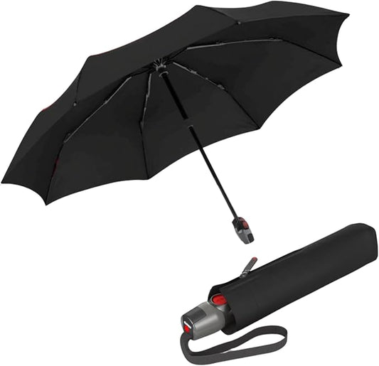 Knirps T.200 Duomatic Compact Rain Umbrella in Black– Wind Tunnel Tested to 93 mph, Aluminum Steel Fiberglass Frame, 38in Canopy, OEKO-TEX, High-Performance Automatic Travel Umbrellas