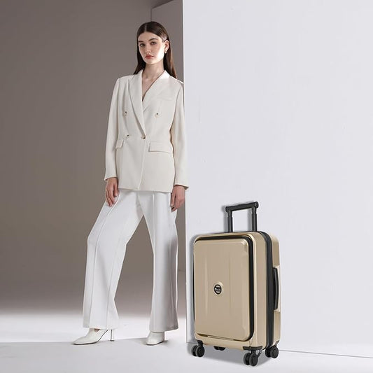 Carry On Luggage with Front Pocket & USB Port, PC Hardside 20 Inch luggage with Spinner Wheels & Built-in TSA Lock, Durable Lightweight Rolling Suitcase, Carry-On 20-Inch, Champagne