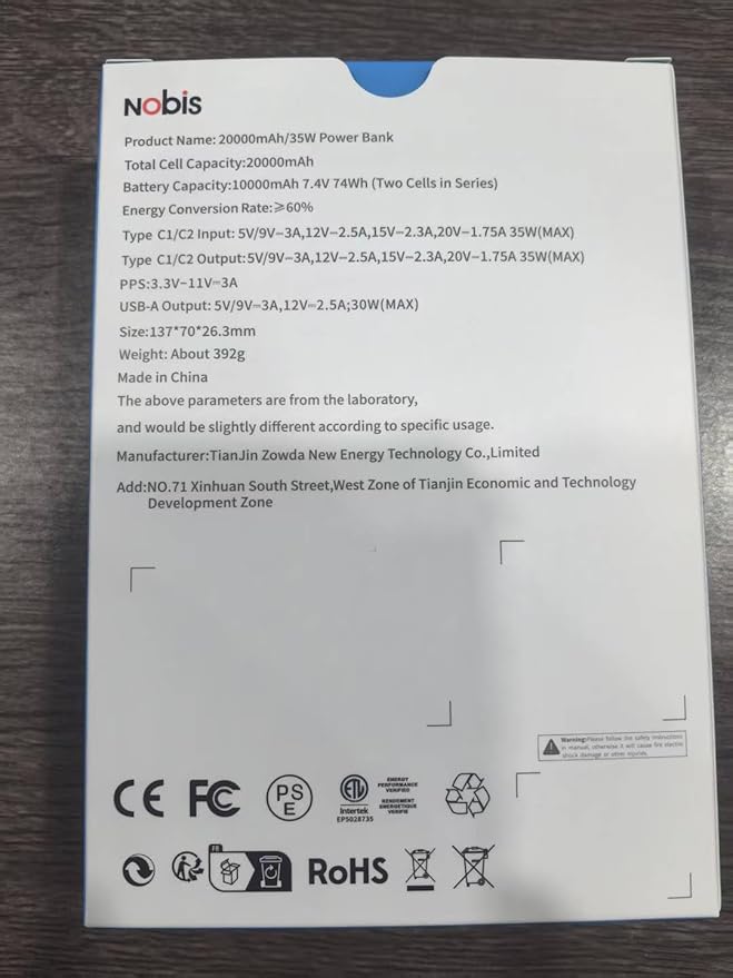 NOBIS Portable Charger, 20000mAh Power Bank, 35W Power Bank Fast Charging, Battery Pack with C to C Cable, Battery Bank with Digital Display for Phone Android etc (Pink)