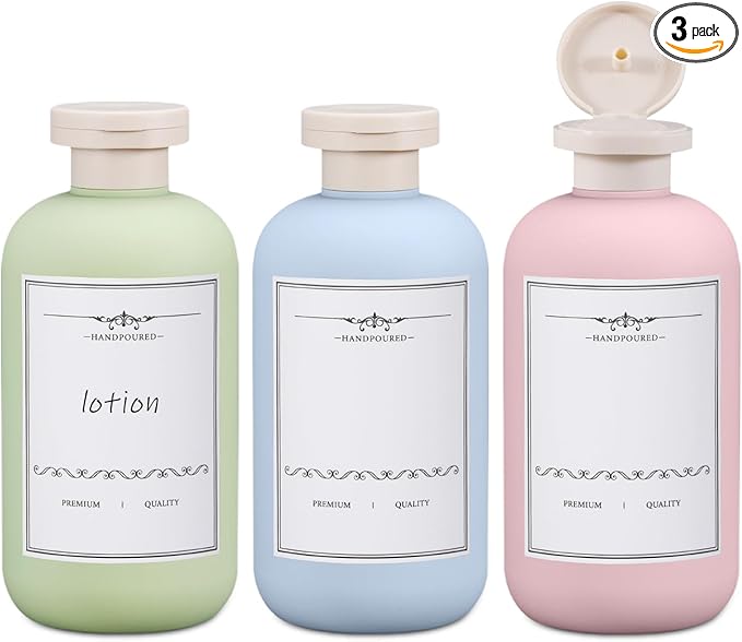 ASEVAT 6.7oz 3Pcs Plastic Refillable Travel Shampoo and Conditioner Bottles Refillable Travel Bottle with Flip Cap Plastic Refillable Shampoo and Conditioner Bottles