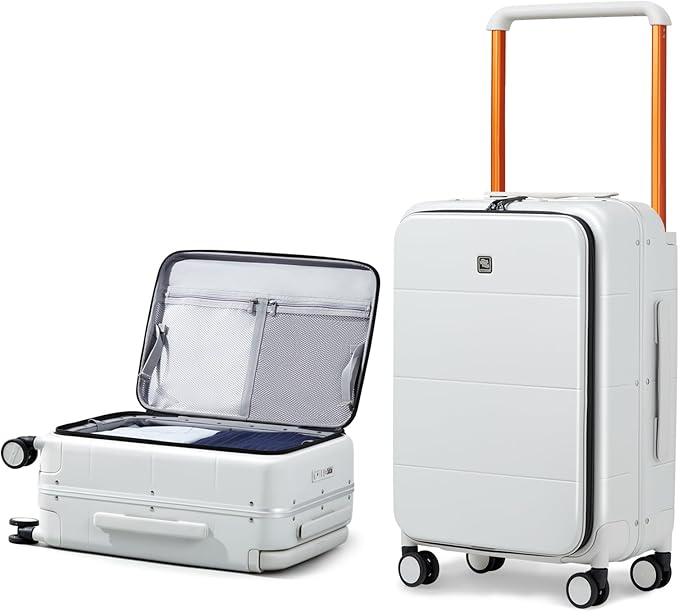 Hanke Top Opening 24 Inch Luggage with Spinner Wheels, Aluminum Frame All-PC Hard Shell Medium Suitcase, Zipperless Trunk Wide Handle Luggage, TSA Checked-Medium(Smoke White, 69L)