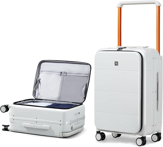 Hanke Top Opening 24 Inch Luggage with Spinner Wheels, Aluminum Frame All-PC Hard Shell Medium Suitcase, Zipperless Trunk Wide Handle Luggage, TSA Checked-Medium(Smoke White, 69L)