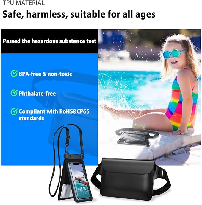 Waterproof Phone Pouch,Dual Space Waterproof Lanyard Phone Case,Waterproofs Phone Case，Fanny Pack，Suitable for all mobile phones，Comfortable Calls Sealed Touchable Face Recognition（2PCS)