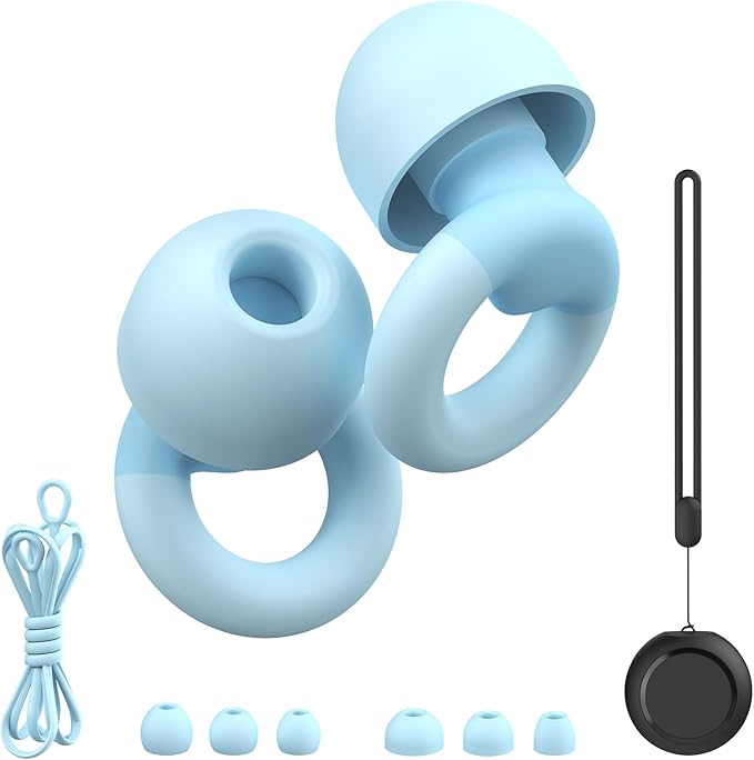 Earplugs for Sleeping,Noise Reduction Soft Silicone Ear Plugs with 7 Pairs Ear Tips&One Connection Cord,Hearing Protection Reusable Earplugs for Sleeping,Concert, Work&Sound Reduction 25dB-30db