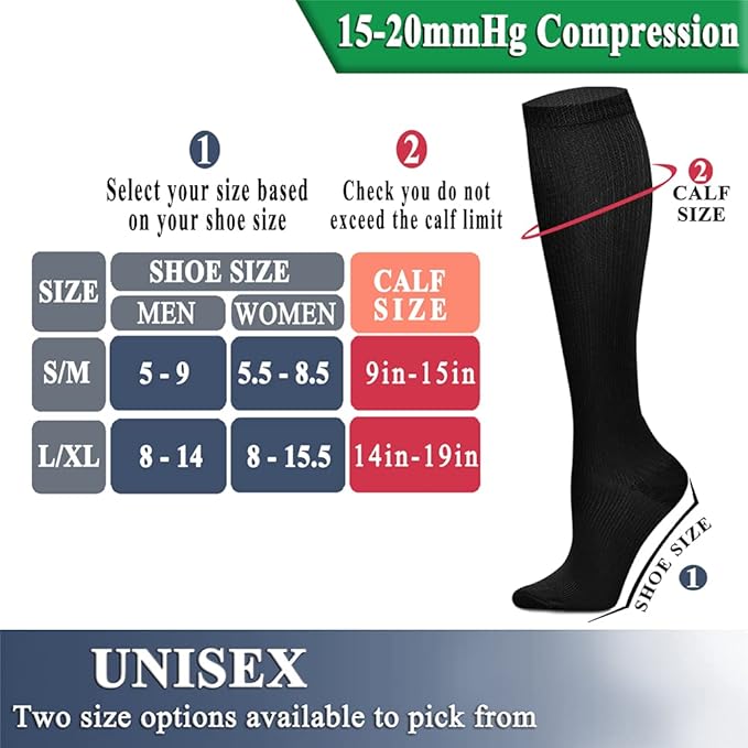 QUXIANG Copper Compression Socks for Women & Men Circulation (8 Pairs) - Best for Running Athletic Cycling - 15-20 mmHg