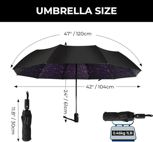 LLanxiry Compact Travel Umbrella, Automatic Open/Close Windproof Umbrella, 10 Fiberglass Ribs, 210T Pongee, UPF 50+ Sun/Rain, Lightweight Portable Umbrellas Travel Size with Carry Sleeve