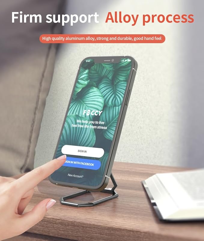 Phone Ring Holder Finger Kickstand Foldable Cellphone Stand 360° Rotation Metal Ring Grip for Magnetic Car Mount Compatible with iPhone Most Smartphone Black