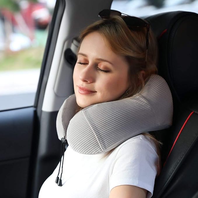 Umerci Travel Pillow, Memory Foam Neck Pillow with 360-Degree Head Support Comfortable Airplane Pillow with Storage Bag Lightweight Traveling Pillow for Sleeping, Car, Train, Bus and Home Use(Gray)