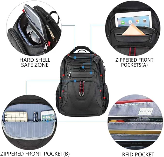 KROSER TSA Friendly Travel Laptop Backpack 17.3 inch XL Computer Backpack Water-Repellent College Daypack Business Backpack with RFID Pockets & USB Port for Men/Women-Black