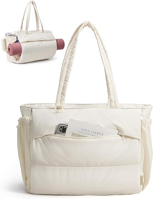BAGSMART Puffy Bubble Tote Bag for Women, 22L Gym Bag for 40oz Tumbler, Work Handbag for Travel Yoga College
