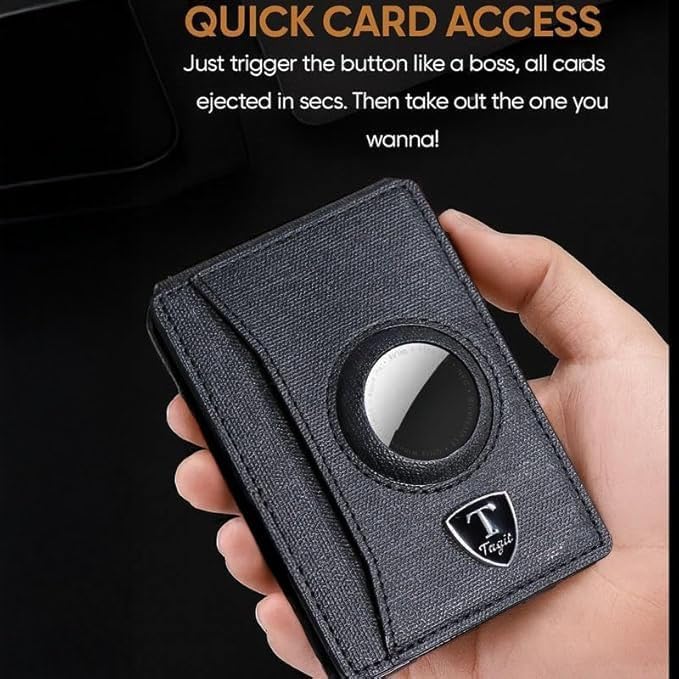 Smart Bifold Airtag Wallet for Men – RFID Blocking Pop-Up Bifold Credit Card Holder with ID Window, Slim Aluminum Case Fits 12+ Cards, Coffee Brown, Comes in a Gift Box (Jet Black)