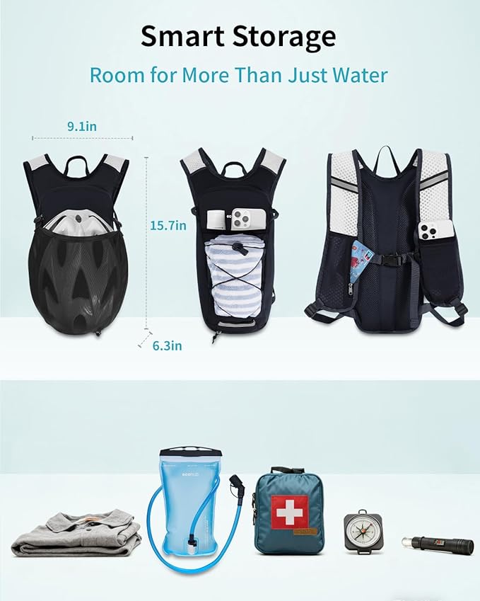 ECOHUB Hydration Backpack with 2L Water Bladder, Lightweight Running Hydration Pack for Men Women, Breathable Hiking Cycling Backpack for Outdoor Sports Marathon Travel