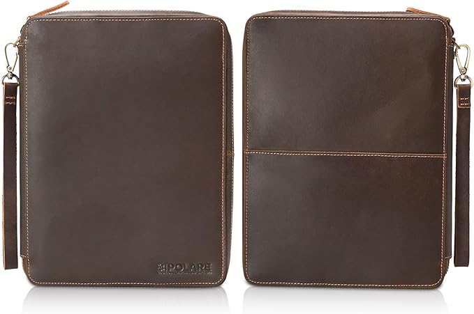 Polare Full Grain Leather Travel Cable Organizer Case Electronics Accessories Carry Bag with YKK Zippers Tech Storage Bag for Cables, Power Bank, USB, SD Card, Travel Essentials