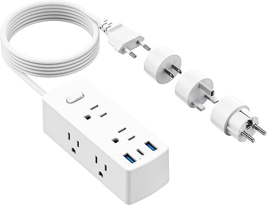 European Travel Plug Adapter, Olcorife Universal Travel Adapter for EU UK US AUS, 6 Outlets 3 USB Ports with 5ft Extension Cord, International Power Adapter for US to Europe UK AUS