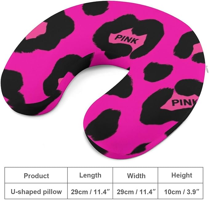 Breathable U-Shaped Neck Pillow Memory Foam Travel, Cheetah Lignt Pink Leopard U-Shape, Machine Washable Support Home Office
