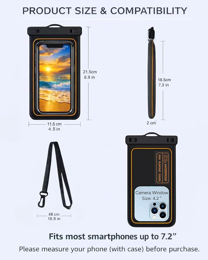 2-Pack IPX8 Floating Waterproof Phone Pouch, Dry Bag with Lanyard, Fits up to 7.2”, Compatible with iPhone 16/15/14/13 Pro Max, Galaxy S25/S24 Ultra, Pixel for Snorkeling, Kayaking (White-White)