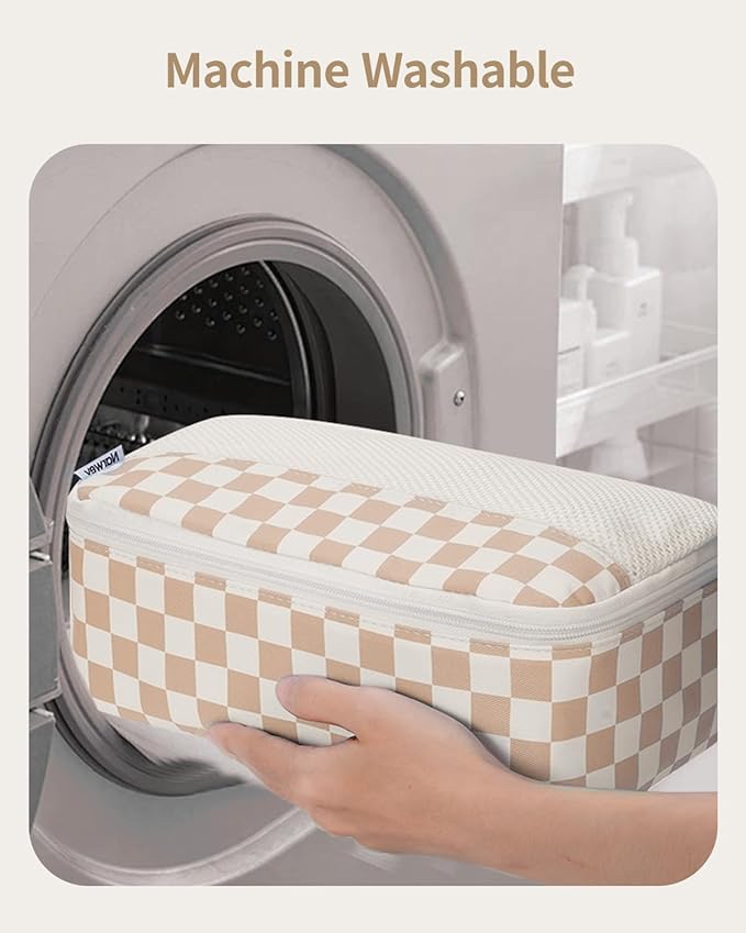 Narwey 7 Set Checkered Packing Cubes for Travel Carry on Suitcase Luggage Organizer Bags for Kids Women Men, Durable Packing Organizers Bag, Travel Essentials Accessories (Light Checkerboard)